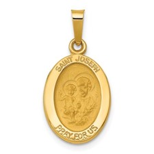 14K Yellow Gold Polished Satin St. Joseph Medal Pendant XR1343