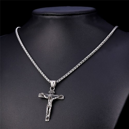 Herren Edelstahl Jesus Christus Kruzifix Kreuz Anhänger Kette Halskette - Bild 12 von 14
