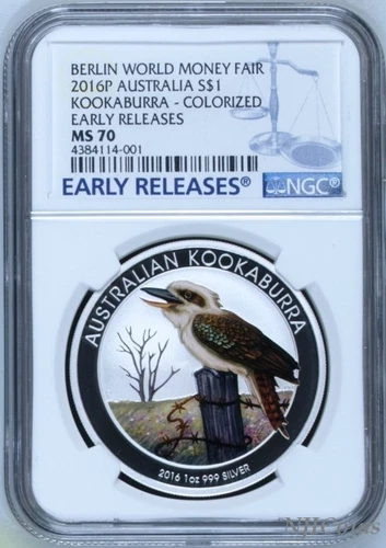 2016 P Berlin Show Australia COLORED Kookaburra Silver NGC MS 70 1 oz $1 Coin ER