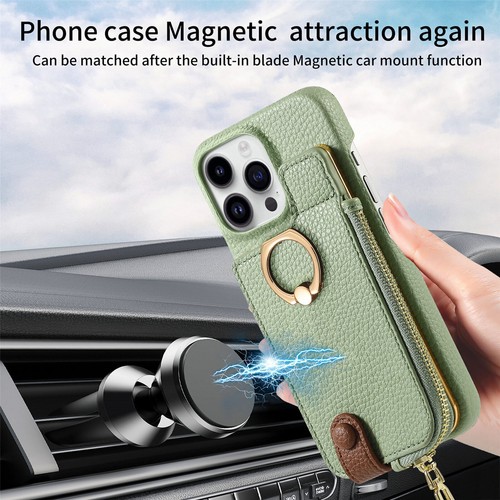 For iPhone 16 Pro Max/15/14/13/12/ Flip Back Zipper Card Wallet Case with Ring - Picture 33 of 94