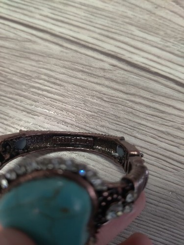 Faux Turquoise loaded cuff bracelet jewelry signed briella crystals Coppe toner - Picture 3 of 6