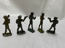 5 Vintage Lead WWI Soldiers Miniature 60mm Flat Molded Solid 2 1/4" with Weapons