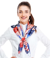 Women's Silk Feeling USA Flag Themed 35"x 35" Fashion Scarf For Election Parades