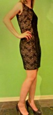 EN FOCUS STUDIO Black Silhouette Floral Lace Patterned Dress Size 6 NWT $59