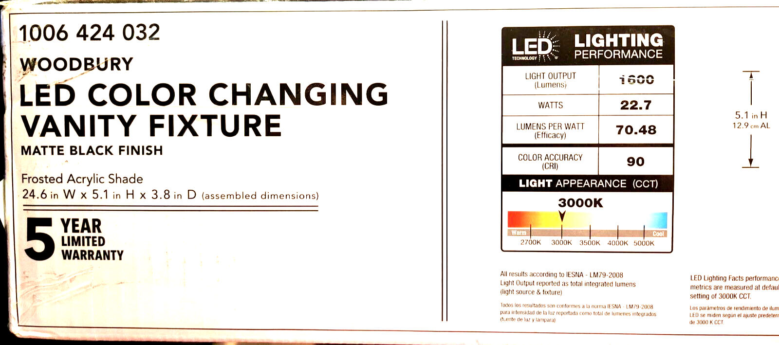 (NEW) Hampton Bay Woodbury Matte Black LED Bathroom Vanity Light