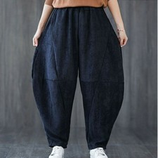 Women Oversized Corduroy Trousers Bloomers Elastic Waist Loose Casual Pants