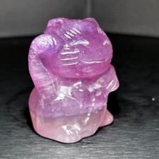 112G Natural Fluorite Quartz Carved Cat Crystal Skull Healing Home Decor