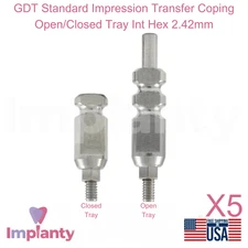 5x GDT Standard Impression Transfer Coping Open/Closed Tray Int Hex 2.42mm