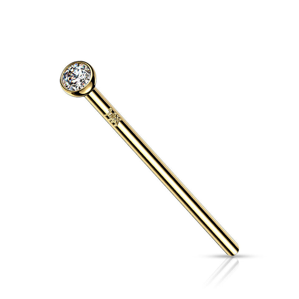 14K Gold Nose Ring Fishtail bendable Nose Pin with CZ bezel Settings Top 18G 20G