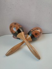Maracas Wooden Hand painted Shakers Percussion Music, Palm Tree Sailboat Vintage
