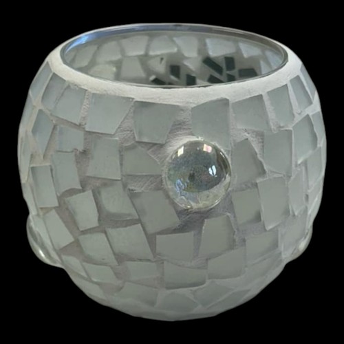 New Home Interiors Snowflake Decorative Mosaic Glass Candle Holder 3⅝" Tall - Picture 3 of 9