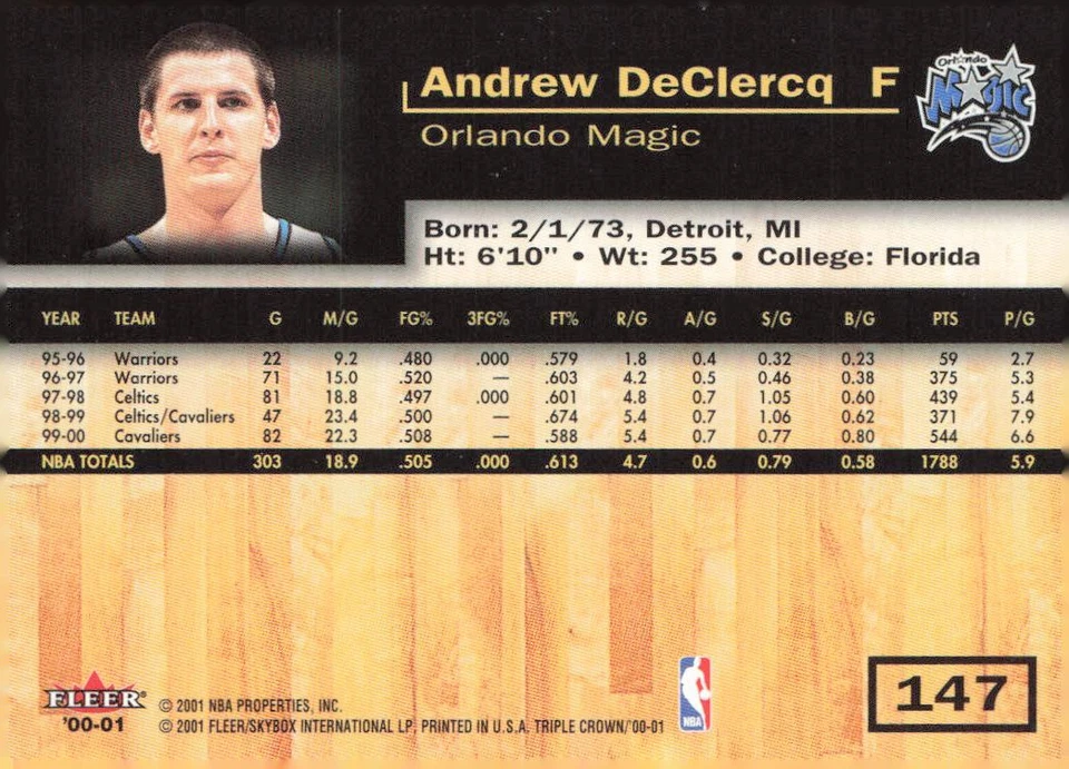 2000-01 Fleer Triple Crown #147 Andrew DeClercq - Image 2 of 2