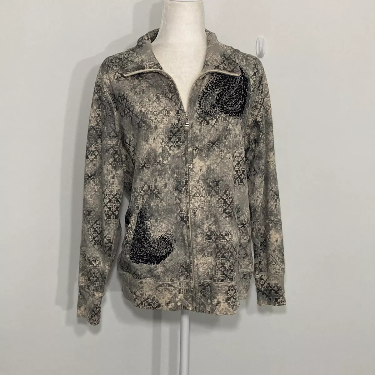 Oleg Cassini Sport Womens Jacket Large Black Gray Patterned