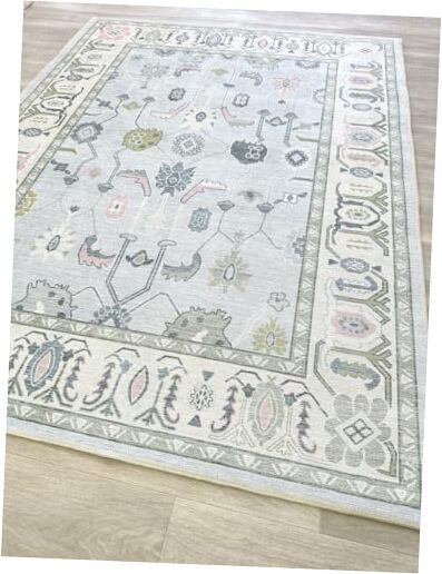 Oushak Rug, Modern Small Rugs, Vintage, Turkish, Eclectic, 2' x 3' Cream Blue