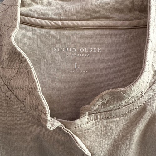 SIGRID OLSEN Signature Women’s Cotton Blend Blazer Jacket Size L Khaki - Picture 7 of 10