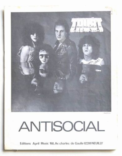 Partition vintage sheet music TRUST : Antisocial * 80's BERNARD BONVOISIN