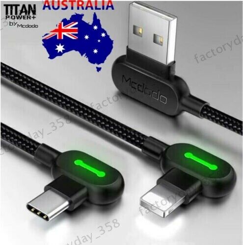 TITAN POWER + Smart Fast / 90 Degree Elbow Charging Cable For iPhone 12 X,Type-C - Picture 1 of 14