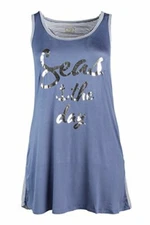 Curvy Couture Women's Plus Size SEAS Day Sleep Shirt Blue Small