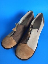 NOS Vintage CHARM STEP 1960s 70s SUEDE Zipper SHOES Patchwork BOHO 7M 3 Tone