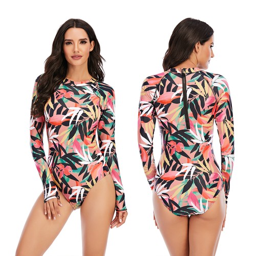 Women Long Sleeve Padded One Piece Swimwear Beach UV Protection Surfing Swimsuit - Picture 2 of 14