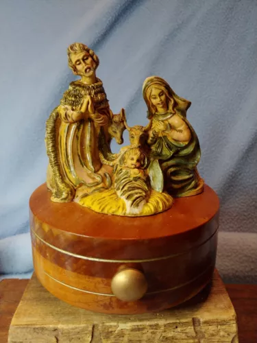 My Estate Sale! Vintage Handmade Nativity Christmas Music Box~ Cantique De Noel