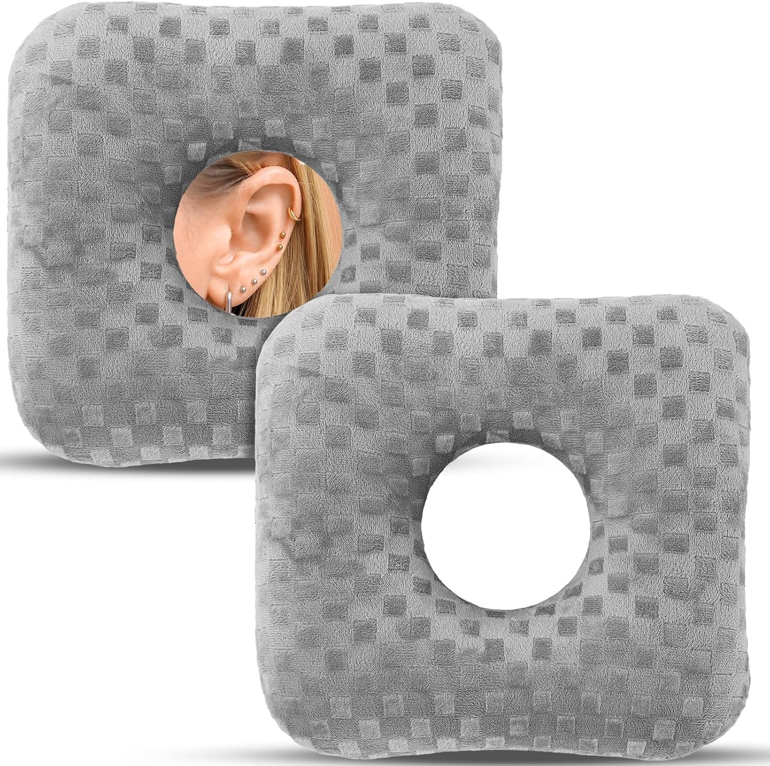 2 Pieces Ear Piercing Pillows for Side Sleepers with Hole O Shaped Donut Shaped