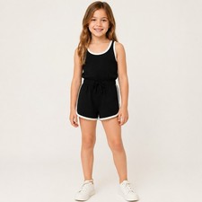 Art Class Romper Girls Size 6/6X Black White Sleeveless Drawstring Athletic NEW
