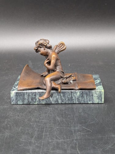 Ernest Justin Ferrand Bronze Amor signiert Jugendstil Skulptur auf Sockel - Bild 15 von 15