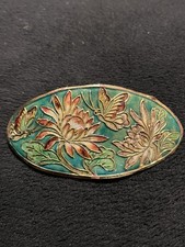 Floral and Butterfly Oval Brooch Gold Tone Vintage, Barrette
