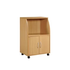 HODEDAH Microwave Cart Storage Cabinet Beech Finish Locking Casters 33 in. H