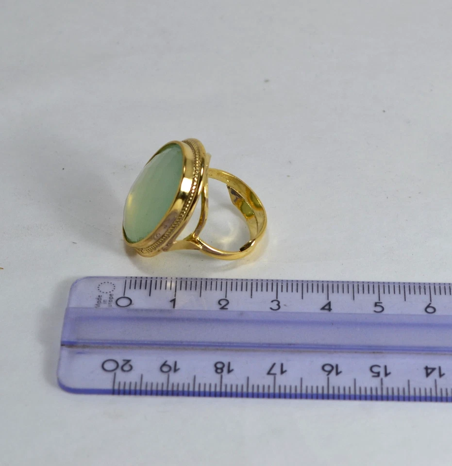ANELLO ARGENTO DORATO 925 AGATA VERDE MILK FACCETTATA OVALE REGOLABILE AGNK 014 - Immagine 3 di 3