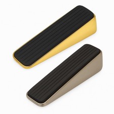 Decorative Rubber Door Wedge | Satin Nickel or Polished Brass Stopper Holder
