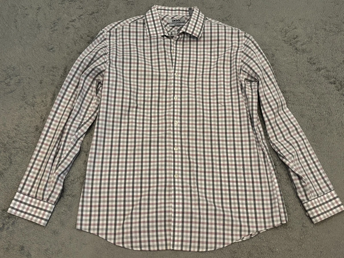 DKNY Men's Long Sleeve Plaid Button Down Shirt - Premium Cotton Spandex Stretch Casual Dress Shirt - Business Casual Style