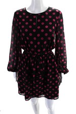 LDT Womens Polka Dot Long Sleeve Mock Neck Dress Pink Black Size 4