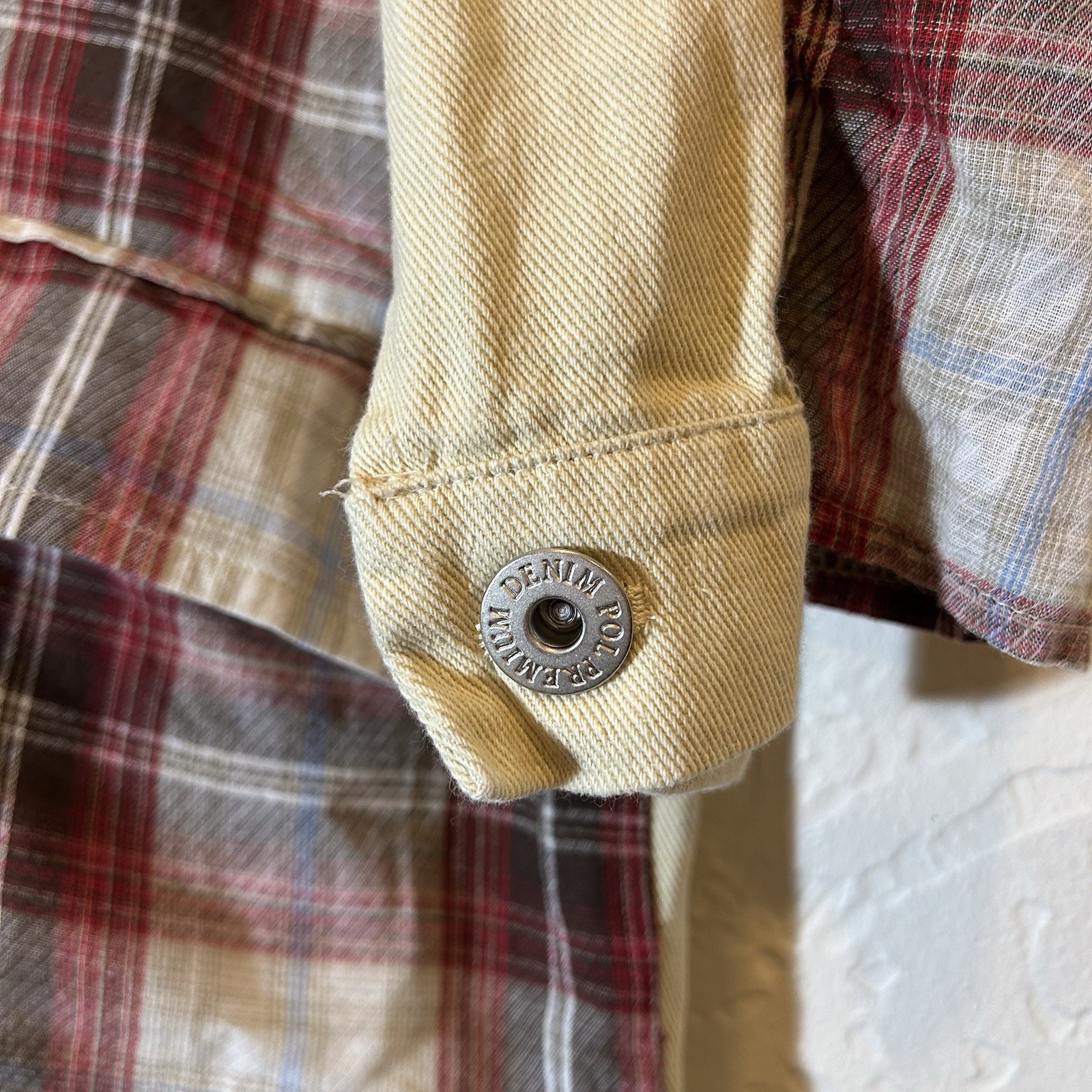 POL Plaid Patchwork Jacket Raw Hem Distressed Cot… - image 6