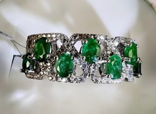 Natural Emerald 7 Stones 1.2ct Cluster Band Ring 925 Sterling Silver Size 7.5