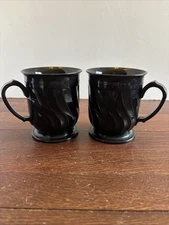 Vintage Set Of 2 Turnbury By Dinex 3000 Black Coffee Mugs Melamine Swirl