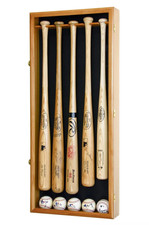 5 Baseball Bat Display Case Oak Wall Mounted MLB Ball Frame Cabinet Shadow Box