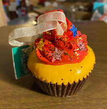Kurt Adler Soft Foam Cupcake Red Orange Icing Sprinkles Christmas Ornament 2.5"