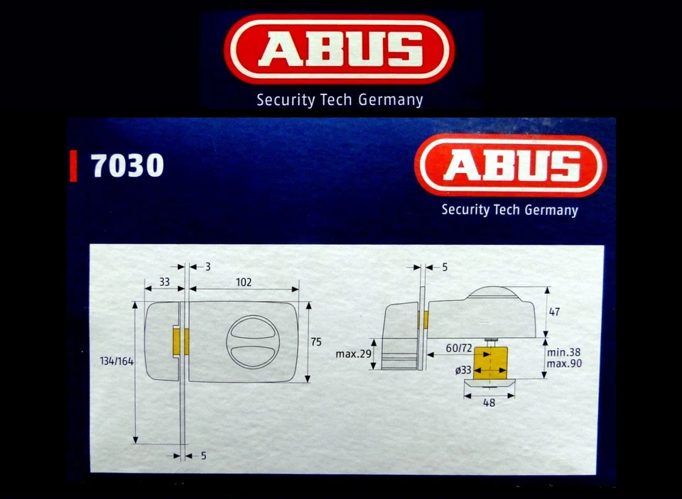 ABUS 7030 S EK serratura aggiuntiva per porta con staffa di blocco argento serratura per porta con 3 chiavi - Immagine 3 di 4