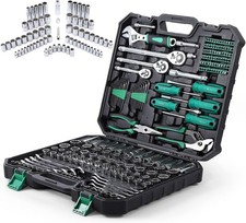 Mechanic Tool Set and Socket Wrench Set SAE and Metric 213 Piece with Storage