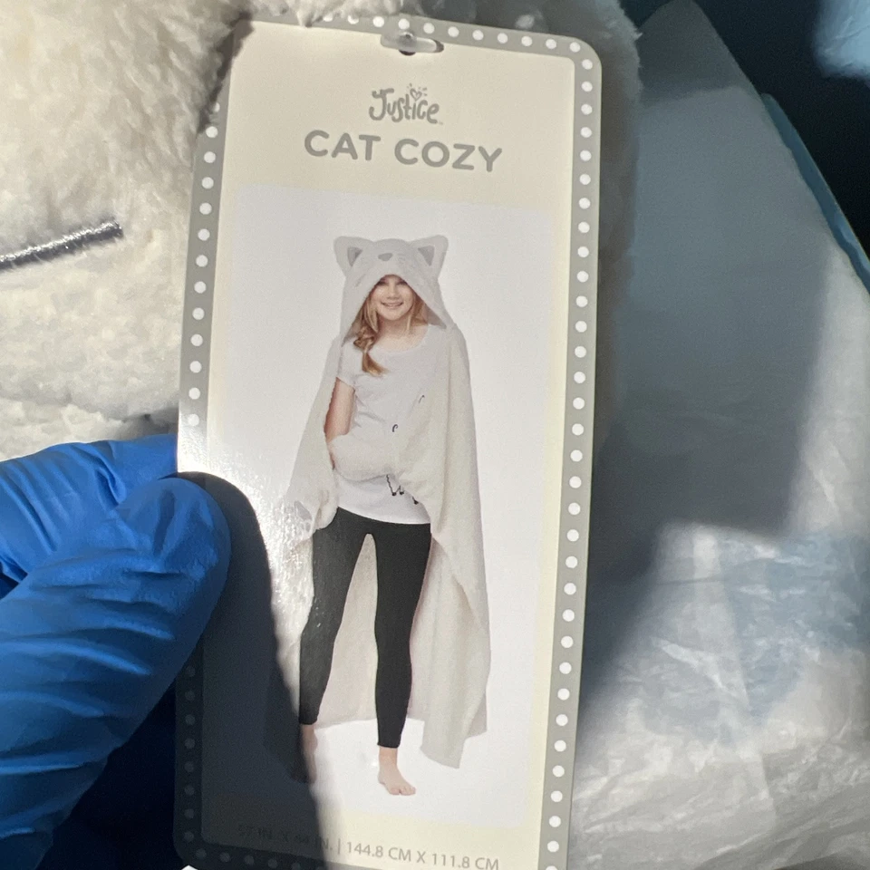 NUEVO Justice CAT COZY Crema Sherpa Usable Manta Bata con Capucha Nuevo con Etiquetas Talla Única Foto 2 de 4