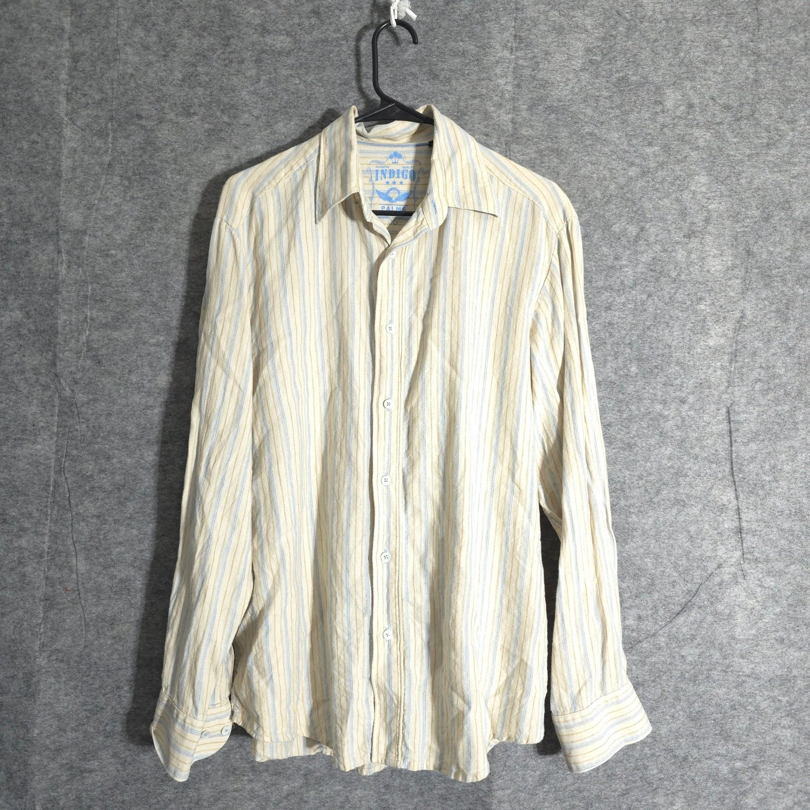 Indigo Palms Linen Shirt Mens Large Blue Striped Button Down Long Sleeve Beach