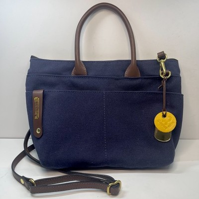 R. Riveter Dot Crossbody Bag Leather Handles Navy Blue Canvas Zip Top U.S.A.