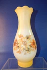 Vtg Hurricane Lamp Chimney Shade Hand Painted Yellow Floral White Milk Glass 10"