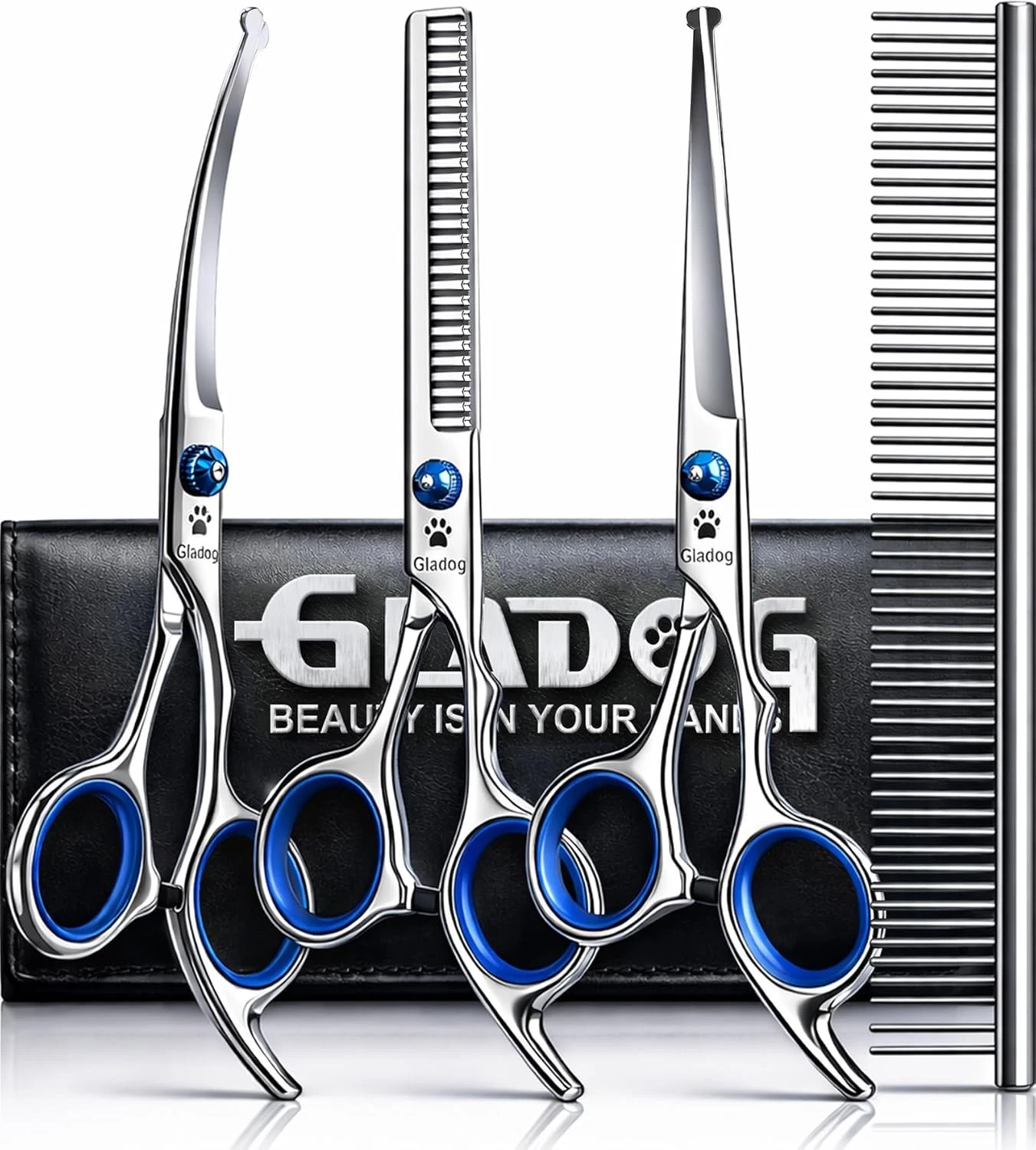 Professional 5 in 1 Dog Grooming Scissors Set W/ Safety Round Tips Sharp &