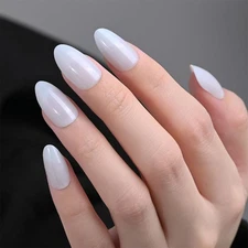 evpct Press on Nails Almond Short, White Glitter Shimmer Shiny Short Almond F...