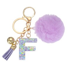 Alphabet Initial Letter Keychain Letter-F Cute Heart Resin Keyrings Purple