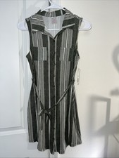 No Boundaries Juniors Size XS (1)  Green White Striped Shirt Dress