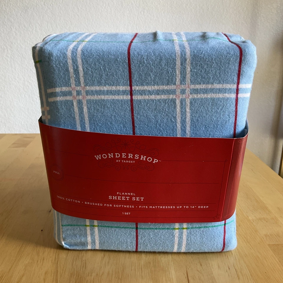 Nuevo con etiquetas Juego de sábanas de franela de Navidad de invierno Target Wondershop azul a cuadros, tamaño completo Foto 3 de 4